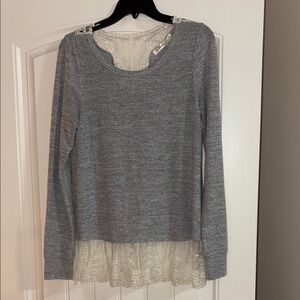 Gray Lace Hem Women's Top